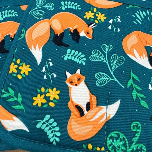 Pot holders heat resistance Fox Print pocket terry cloth lined NWOT - Picture 3 of 13